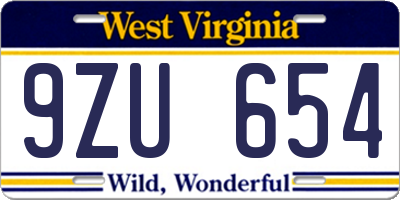 WV license plate 9ZU654