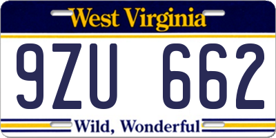 WV license plate 9ZU662