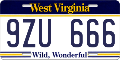 WV license plate 9ZU666