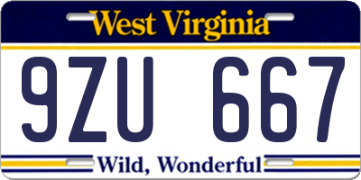 WV license plate 9ZU667