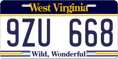 WV license plate 9ZU668