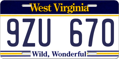 WV license plate 9ZU670