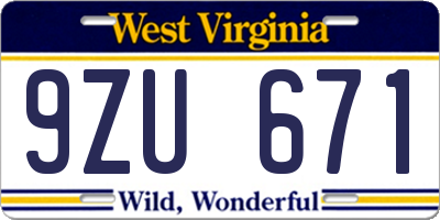 WV license plate 9ZU671