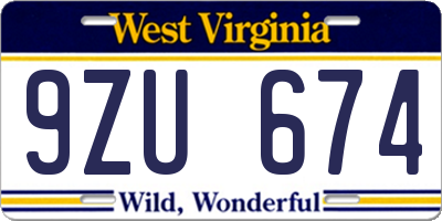 WV license plate 9ZU674