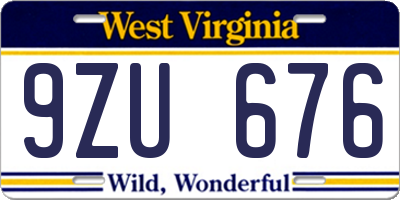 WV license plate 9ZU676