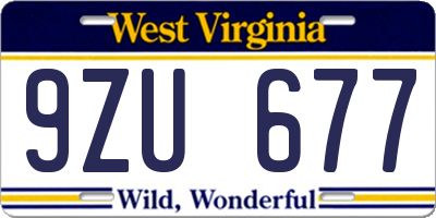 WV license plate 9ZU677