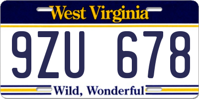 WV license plate 9ZU678