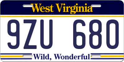 WV license plate 9ZU680