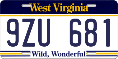 WV license plate 9ZU681