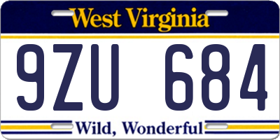WV license plate 9ZU684