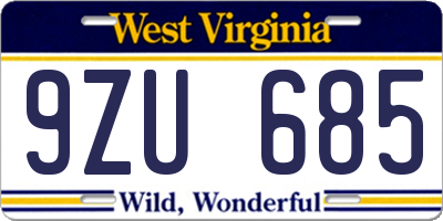 WV license plate 9ZU685