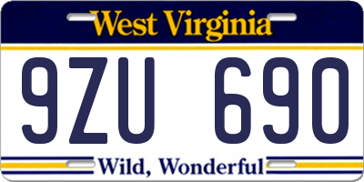 WV license plate 9ZU690