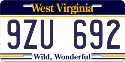 WV license plate 9ZU692