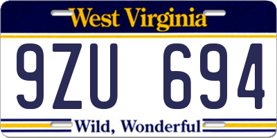 WV license plate 9ZU694
