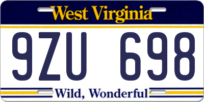 WV license plate 9ZU698