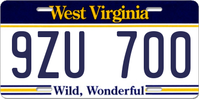 WV license plate 9ZU700