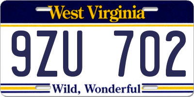 WV license plate 9ZU702