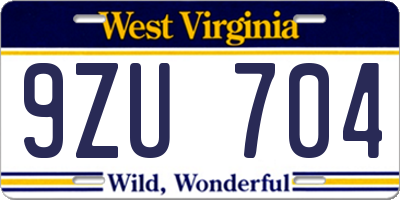 WV license plate 9ZU704