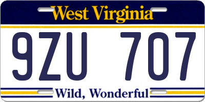WV license plate 9ZU707