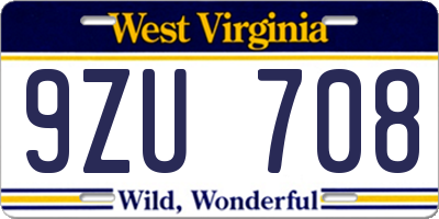 WV license plate 9ZU708