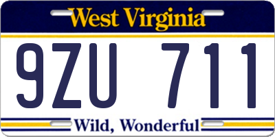 WV license plate 9ZU711