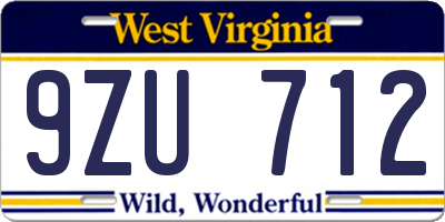 WV license plate 9ZU712