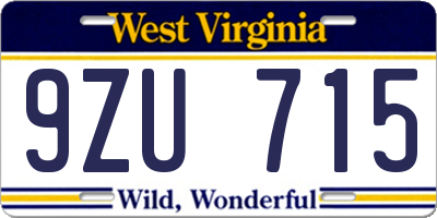 WV license plate 9ZU715