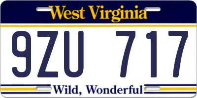 WV license plate 9ZU717