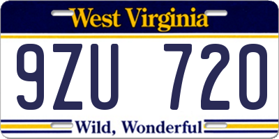 WV license plate 9ZU720