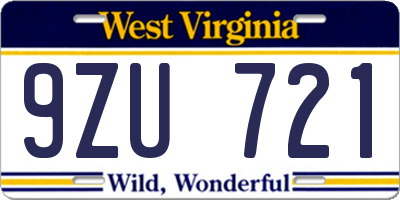WV license plate 9ZU721