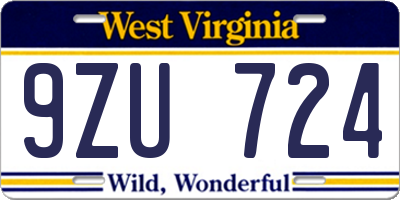 WV license plate 9ZU724