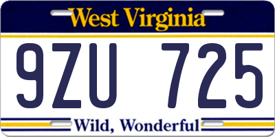 WV license plate 9ZU725