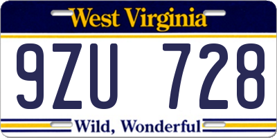 WV license plate 9ZU728