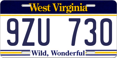 WV license plate 9ZU730