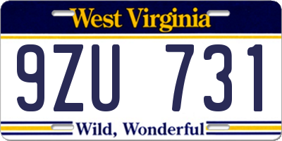 WV license plate 9ZU731