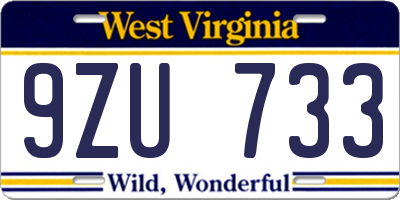 WV license plate 9ZU733