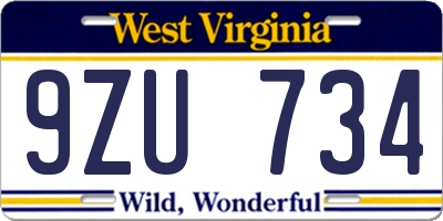 WV license plate 9ZU734