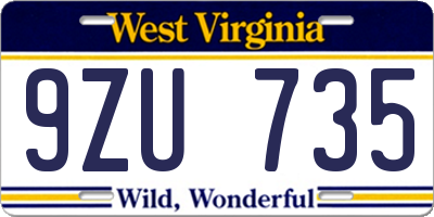 WV license plate 9ZU735