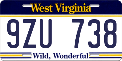 WV license plate 9ZU738