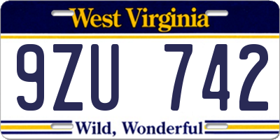 WV license plate 9ZU742