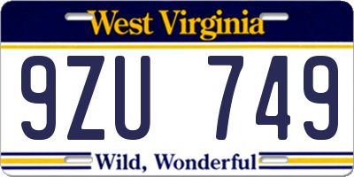 WV license plate 9ZU749