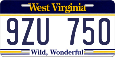 WV license plate 9ZU750