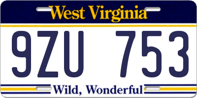 WV license plate 9ZU753