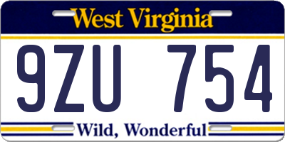 WV license plate 9ZU754