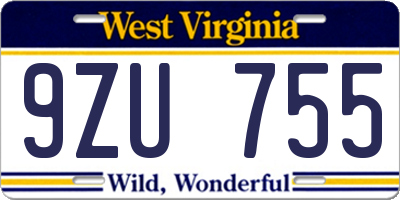 WV license plate 9ZU755