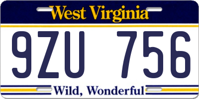 WV license plate 9ZU756