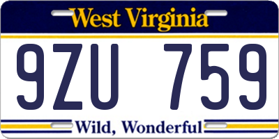 WV license plate 9ZU759