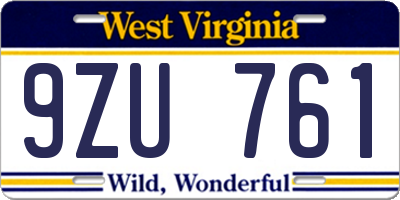 WV license plate 9ZU761