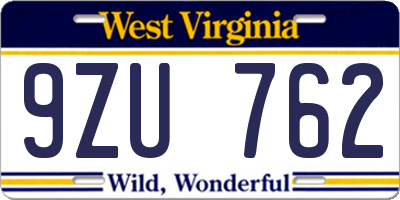 WV license plate 9ZU762