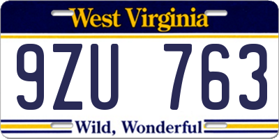 WV license plate 9ZU763